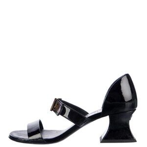 CHANEL Black Patent Leather CC Logo Sandals